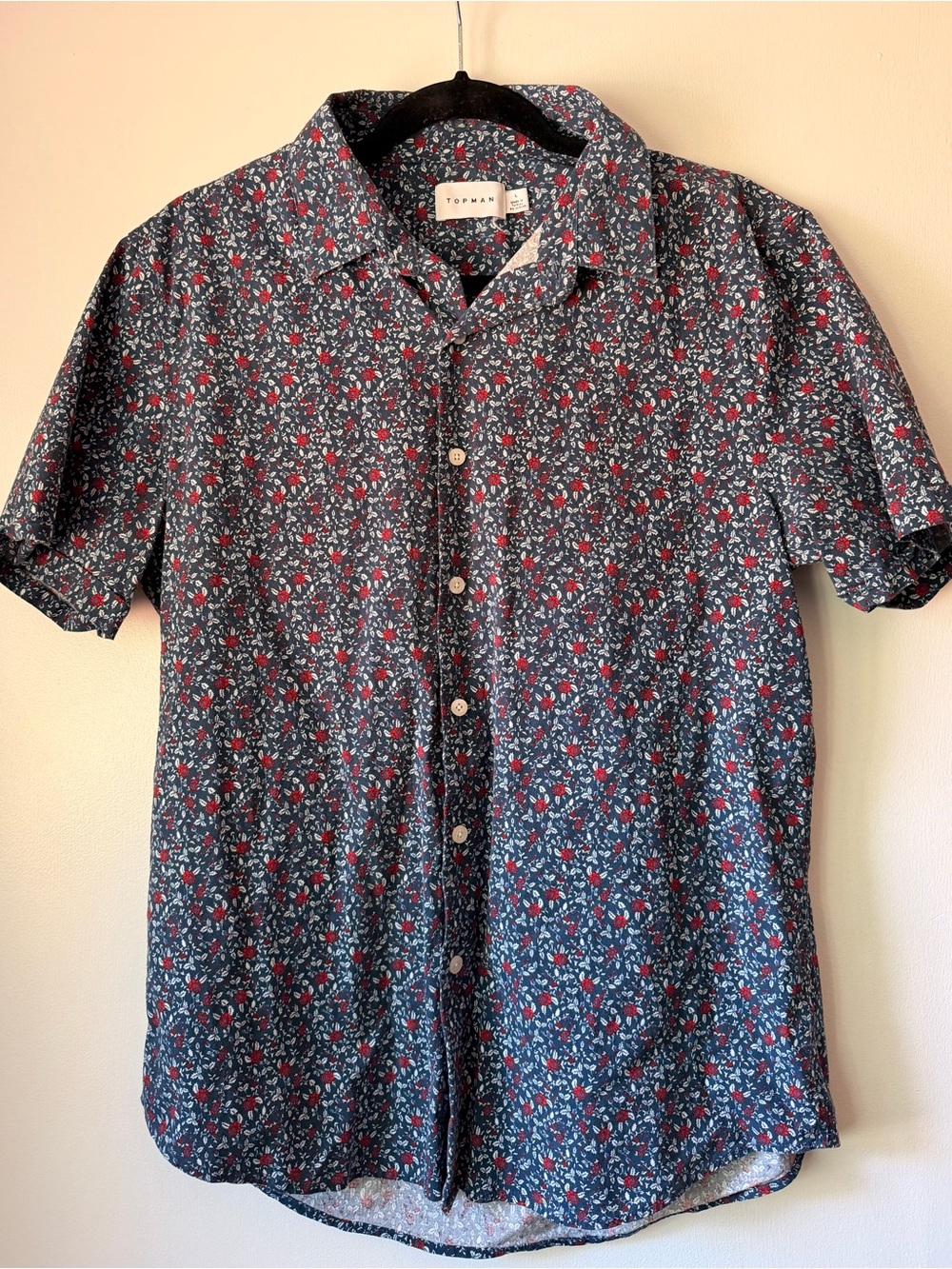 Topman blue floral short sleeved button down